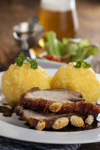 Close-up of food in plate on table