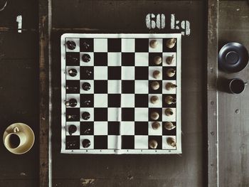 Directly above shot of chess pieces on board