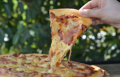 Cropped hand holding pizza