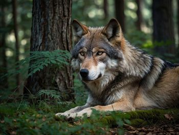 Close-up of dog on field