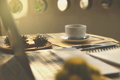 Close-up of coffee served on table