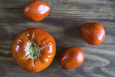 High angle view of tomatoes on table