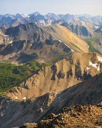 High angle view of snowcapped mountains against sky