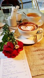 Close-up of coffee cup on table