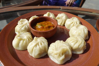 Close-up of food served on table