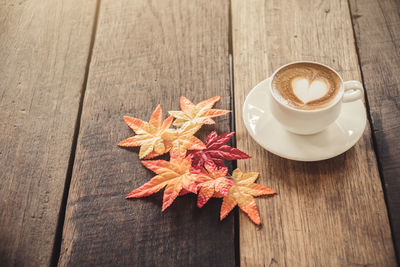 High angle view of coffee on table