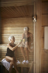 Senior women in sauna