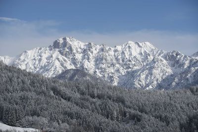 Scenic view of snowcapped mountains against sky