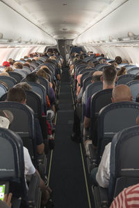 Rear view of people sitting in airplane