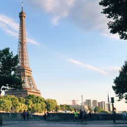 Low angle view of eiffel tower against sky