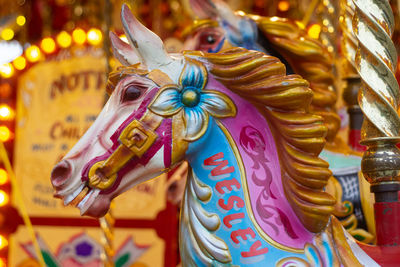 Close-up of carousel horse