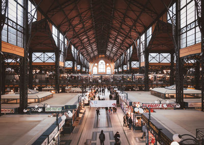 High angle view of people at railroad station