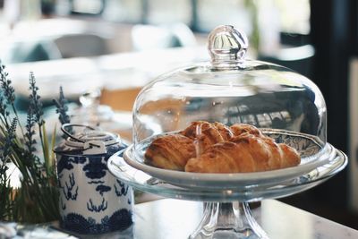 Close-up of dessert in glass on table