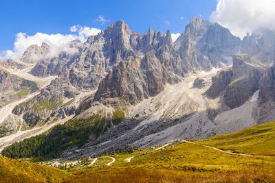 Scenic view of snowcapped mountains against sky