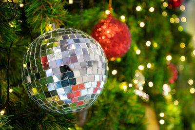 Close-up of christmas decoration hanging on tree