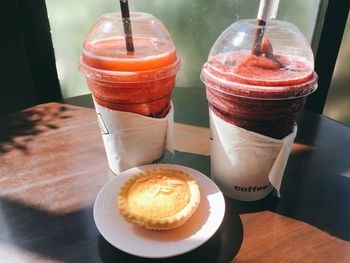 High angle view of breakfast on table