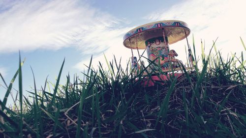 Low angle view of grass against sky