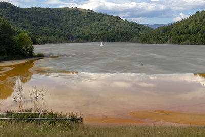 Poisoned lake against sky