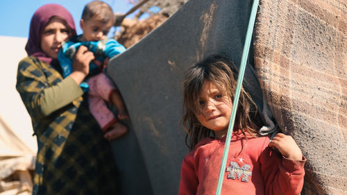 Syrian children in a refugee camp near the turkish border.