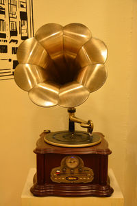 Close-up of telephone on wall