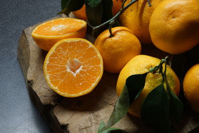 High angle view of fruits on table