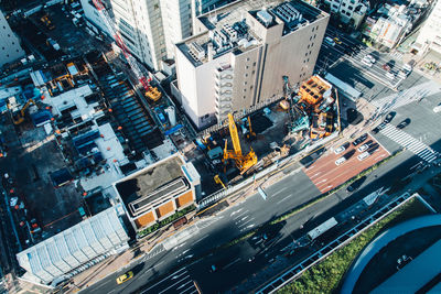 Aerial view of construction site in city street