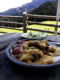 Close-up of food in plate on table