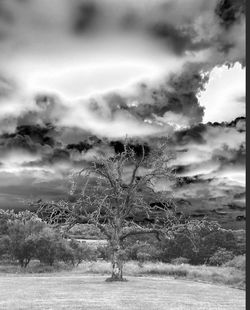 Scenic view of field against cloudy sky