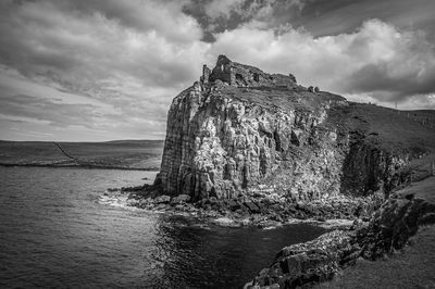 Black and white effect of the ruins of duntulm castle, isle of skye, scotland