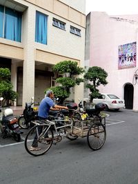 Bicycles parked on street