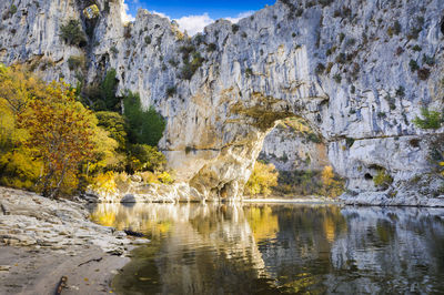 Natural arch over the river at pont d'arc in ardeche in france