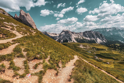 Hiking trails in the dolomites in south tyrol.italy. hiking trails to the top of the seceda.