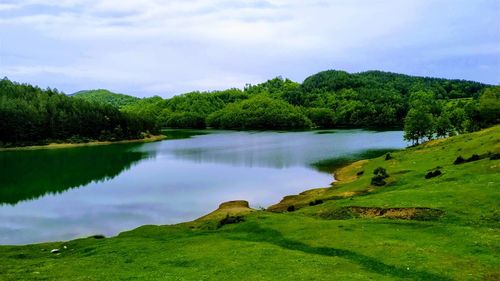 Scenic view of lake against sky