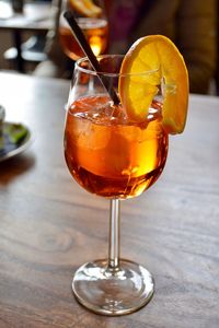 Close-up of aperol on table