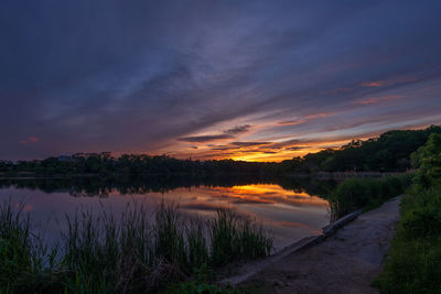Scenic view of lake against sky during sunset