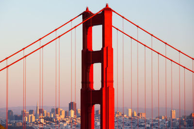 View of suspension bridge against clear sky