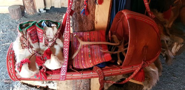 High angle view of dog at market stall