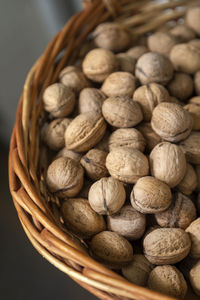 Close-up of peanuts in wicker basket