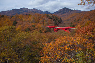 Scenic view of mountains against sky during autumn