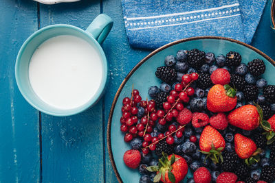 High angle view of breakfast on table