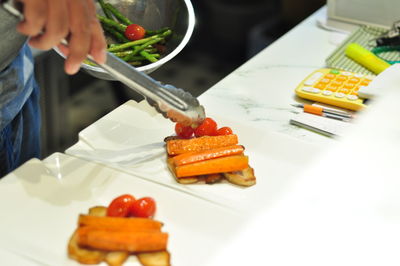 High angle view of person preparing food