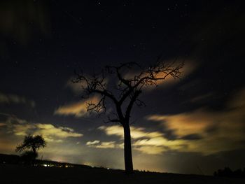 Low angle view of silhouette tree against sky at night