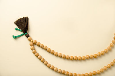 High angle view of necklace on white background