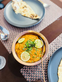 High angle view of food on table