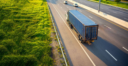 High angle view of vehicles on road