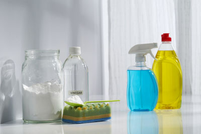 Close-up of drink in glass jar on table