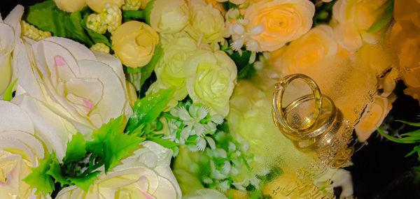 High angle view of rose bouquet