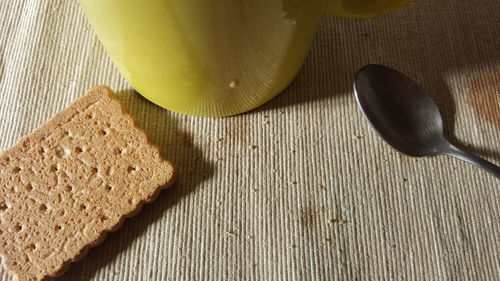 High angle view of bread on table