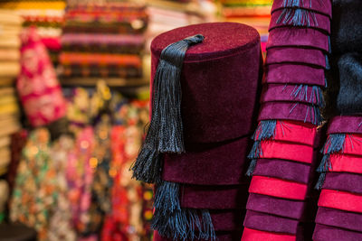 Turkish traditional red hat fez, fes or tarboosh with arabic or