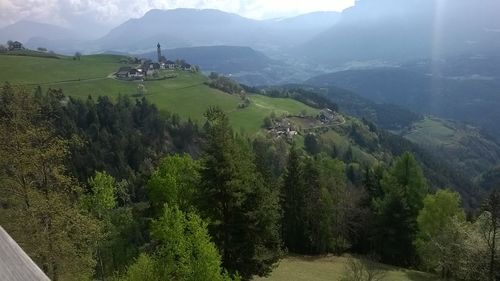 High angle view of trees on landscape against sky